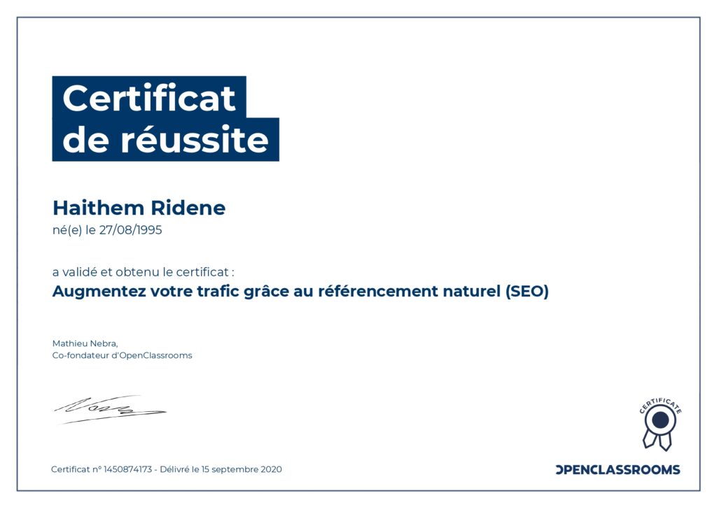 Certification Augmentez votre trafic grâce au référencement naturel (SEO)