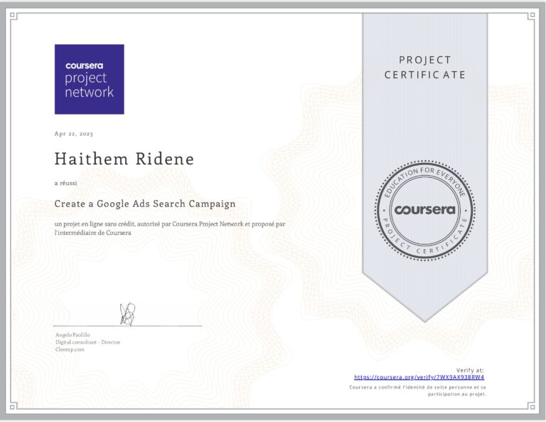 Certificate Coursera Create a Google Ads Search Campaign