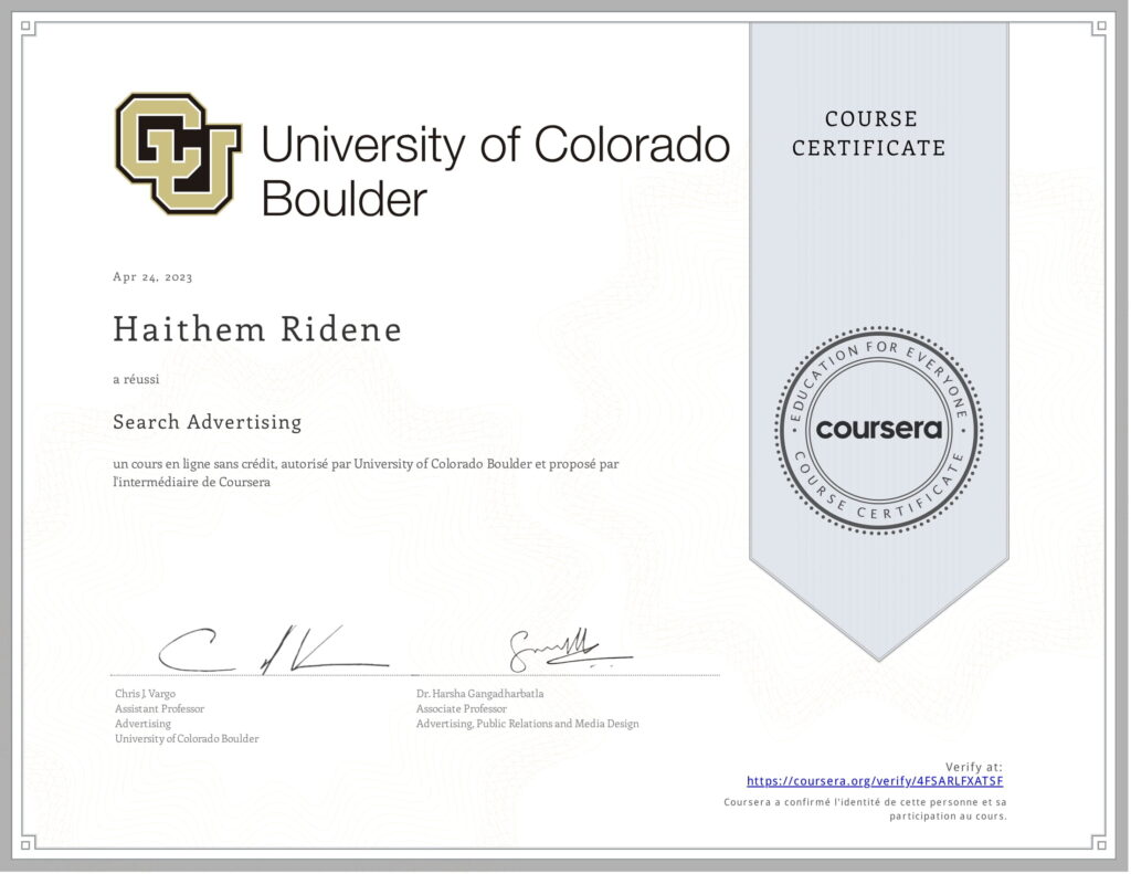 Certificate university of colorado Search Advertising-1