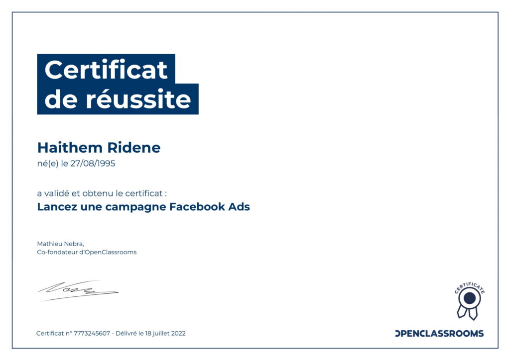 Certification Facebook Ads