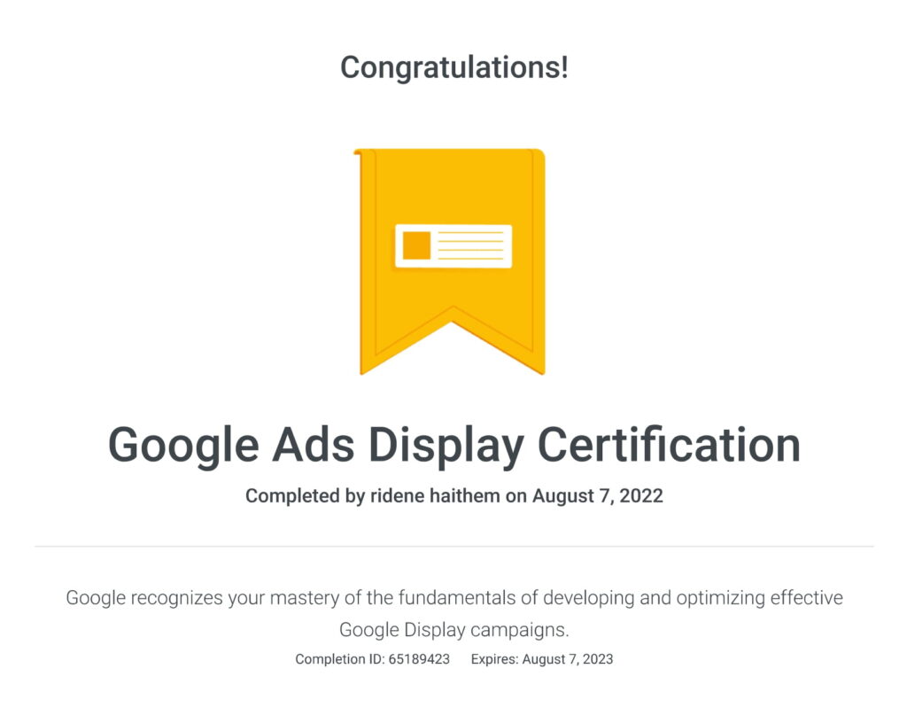 Certification Google Ads Display Certification