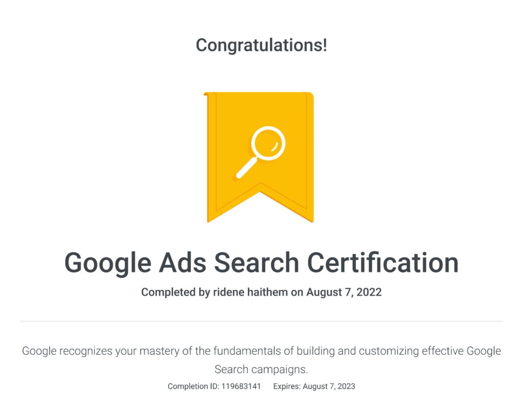 Certification Google Ads Search Certification